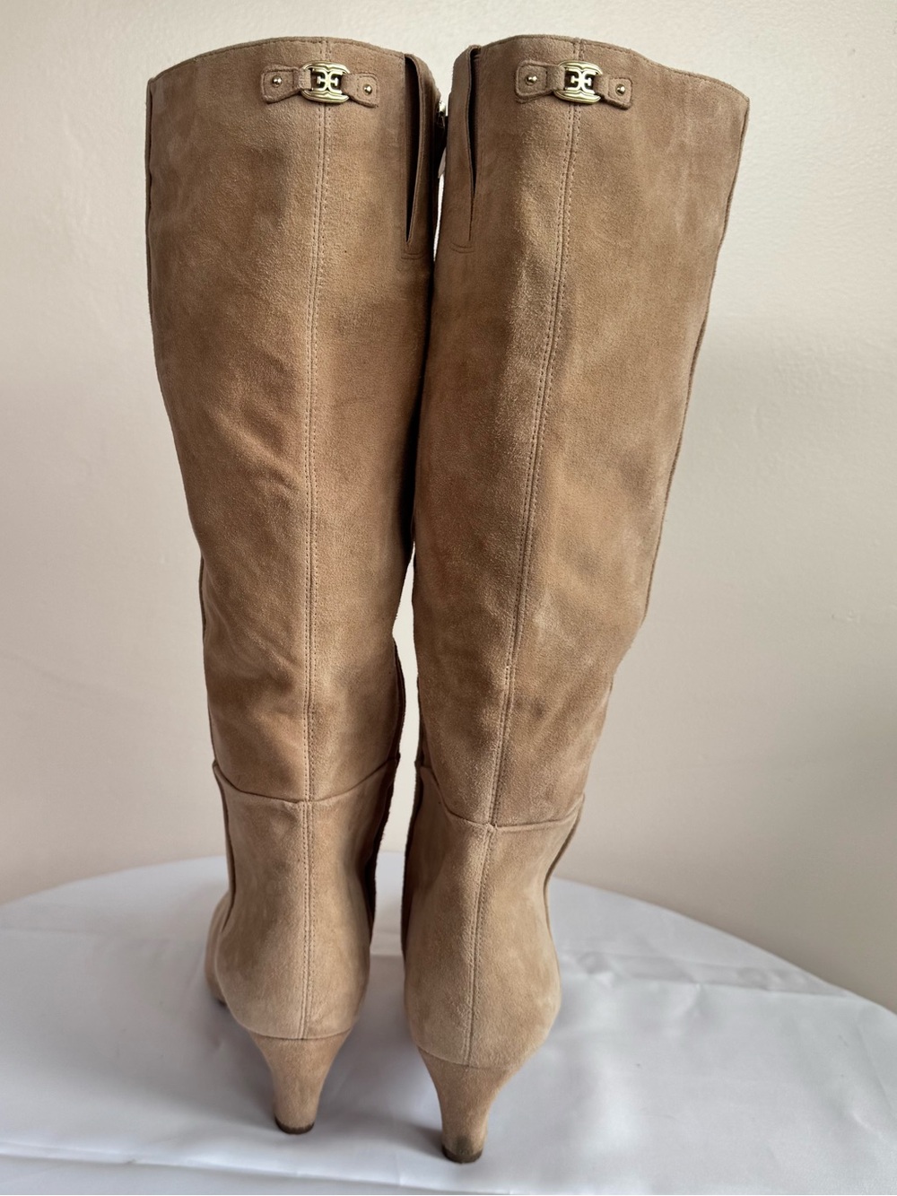 Sam Edelman Molly Suede Knee High Square Toe 2” Boot Light Golden Caramel Size 8 - Picture 6 of 13